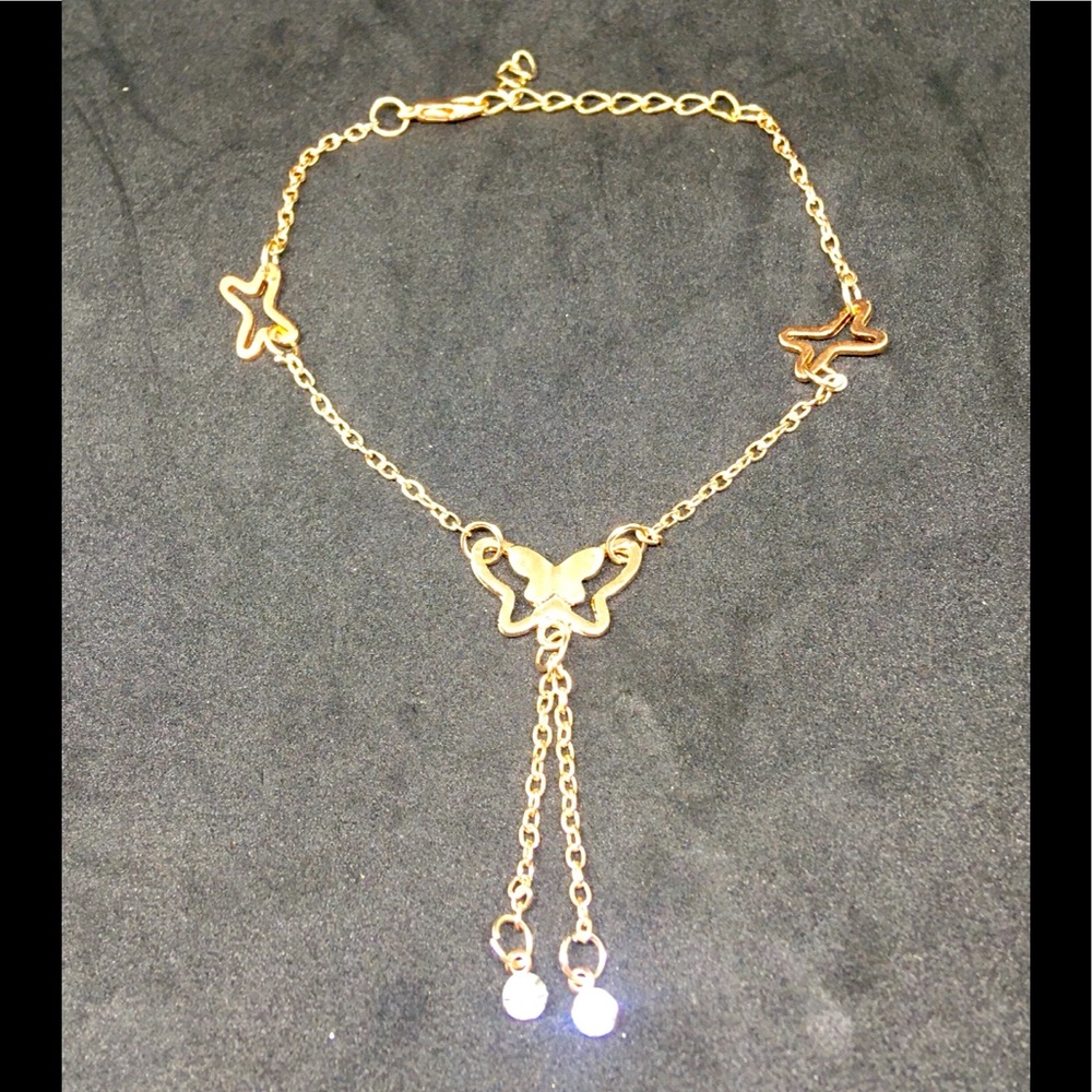 Rose Gold 3D Butterfly 🦋 2 rhinestones Anklet R Bracelet